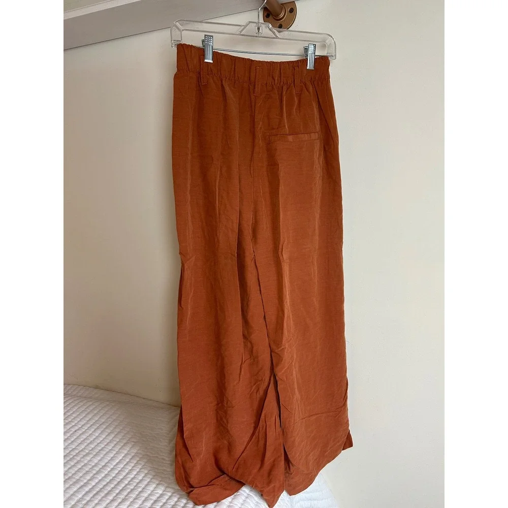 Free People Nothing to Say High Waisted Wide Leg Cropped trousers Rust Orange XS